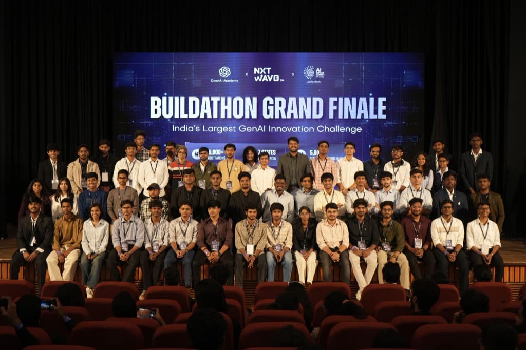 Finalists on stage at the Buildathon Grand Finale — India's Largest GenAI Innovation Challenge
