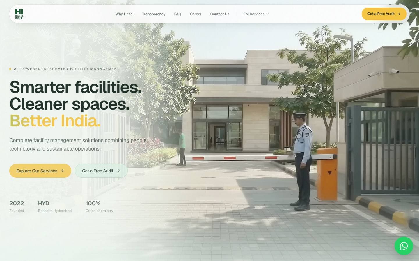 Hazel India homepage: smarter facilities, cleaner spaces, and a free audit call to action